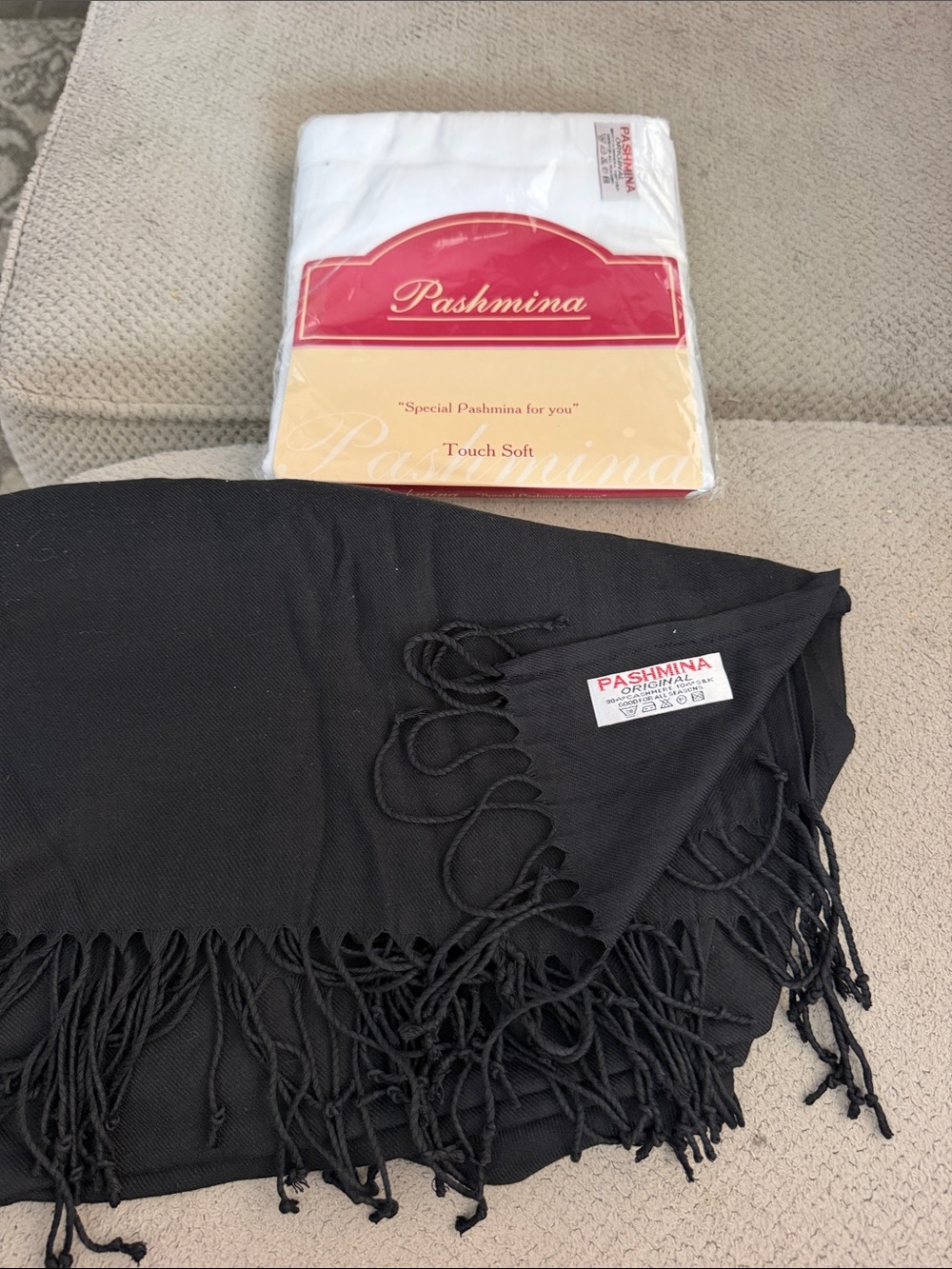 2 pashmina Fringed Throw Scarfs. 1 black 1 white